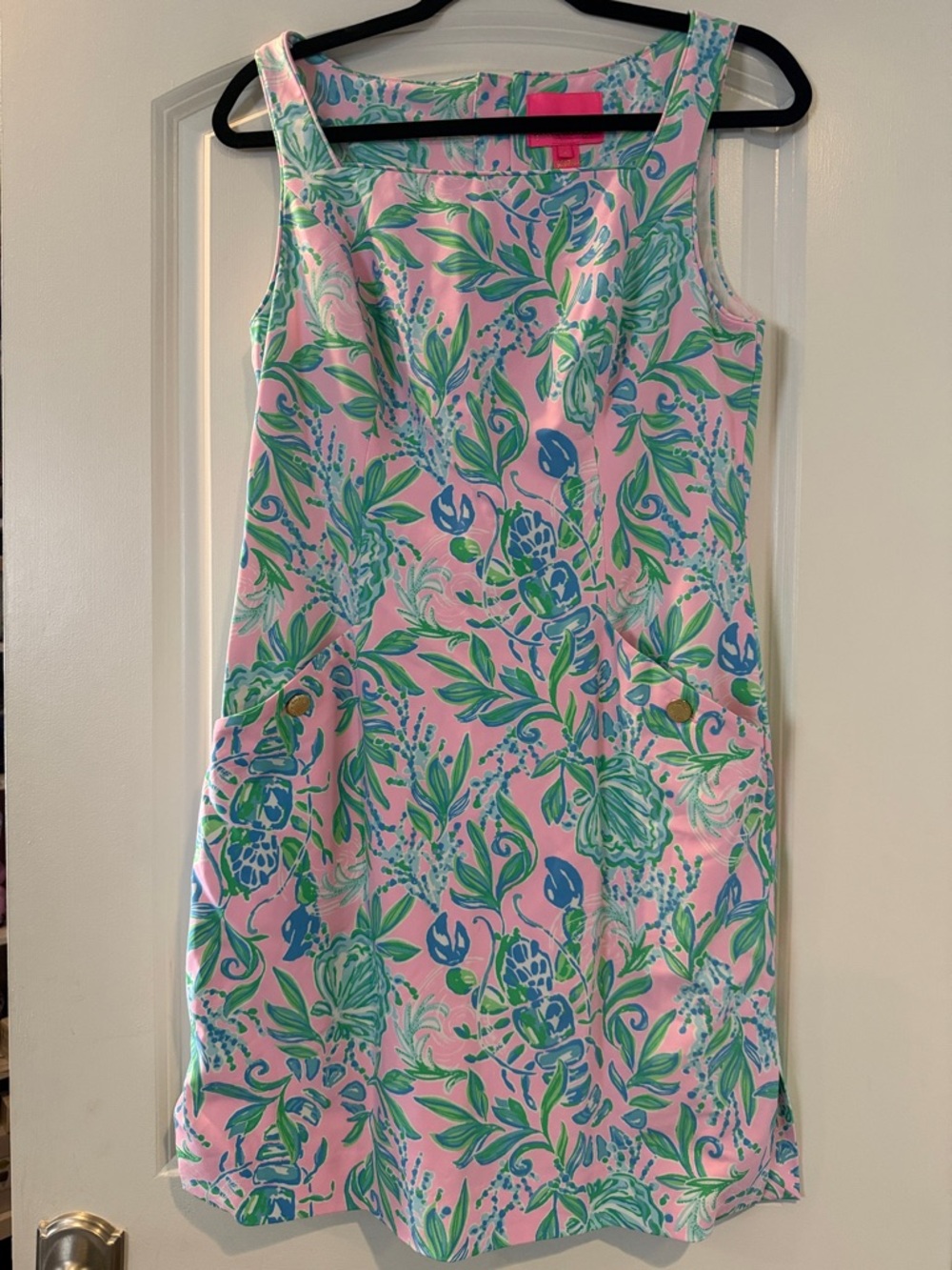 Lilly Pulitzer Pink Floral Sleeveless Mini Shift Dress with Green & Blue Print
